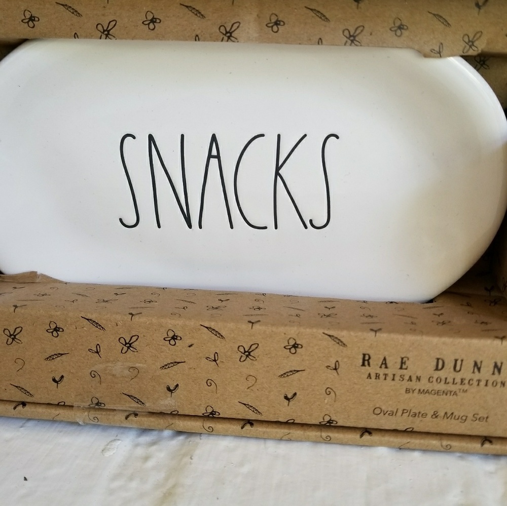 Rae Dunn SNACKS Oval Plate and COFFEE Mug Set - Picture 7 of 7
